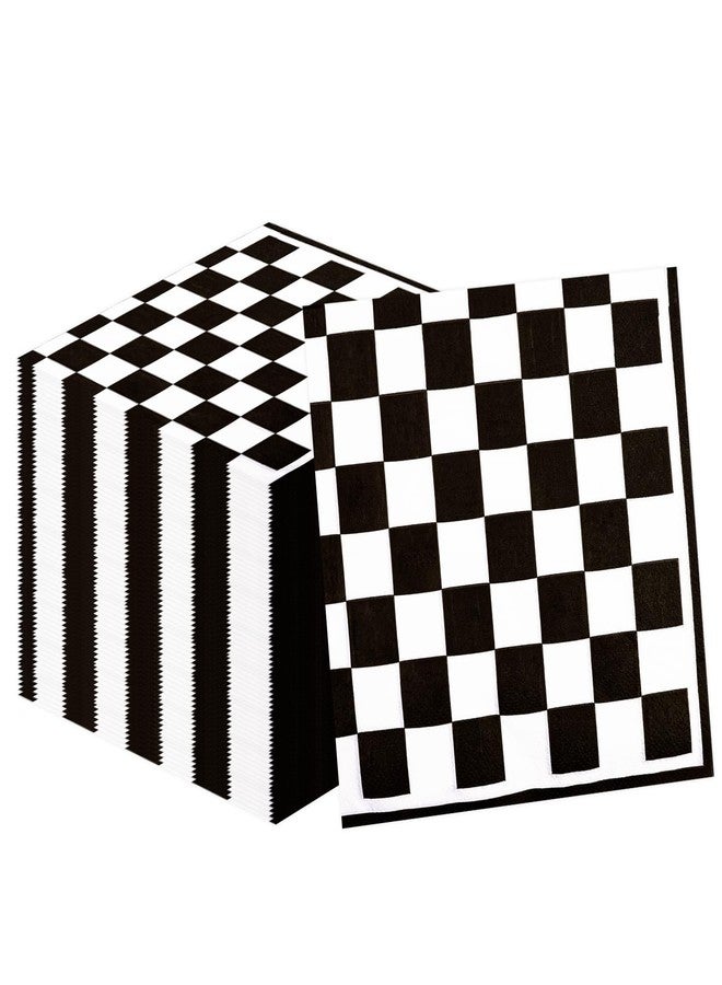 HiEnjoin 50PCS Checkered Flag Napkins, Disposable Black and White Race Car Birthday Napkins Racing Theme Party Supplies for Baby Shower, Kids, Men Decorations - Image 1